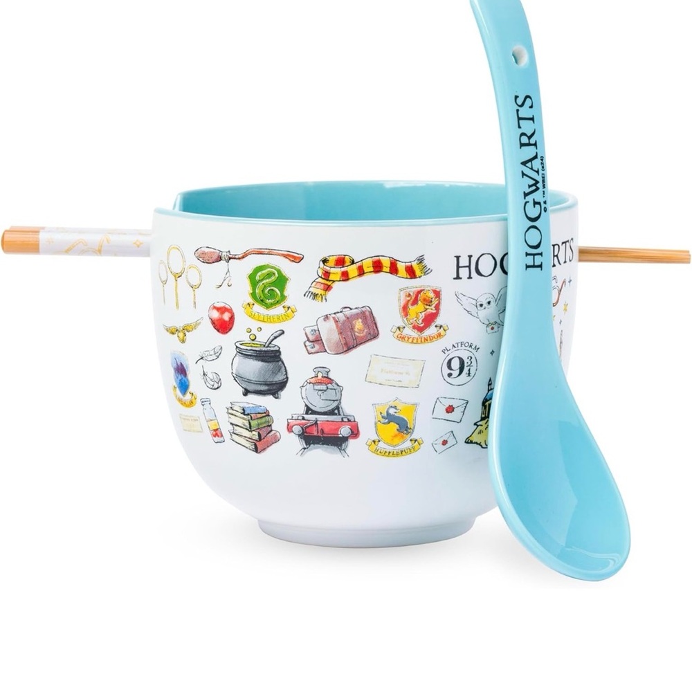 NWT Harry Potter 20oz Ramen Bowl, Spoon & Chopstick Set - Light Blue 🩵🪄 - Picture 5 of 9